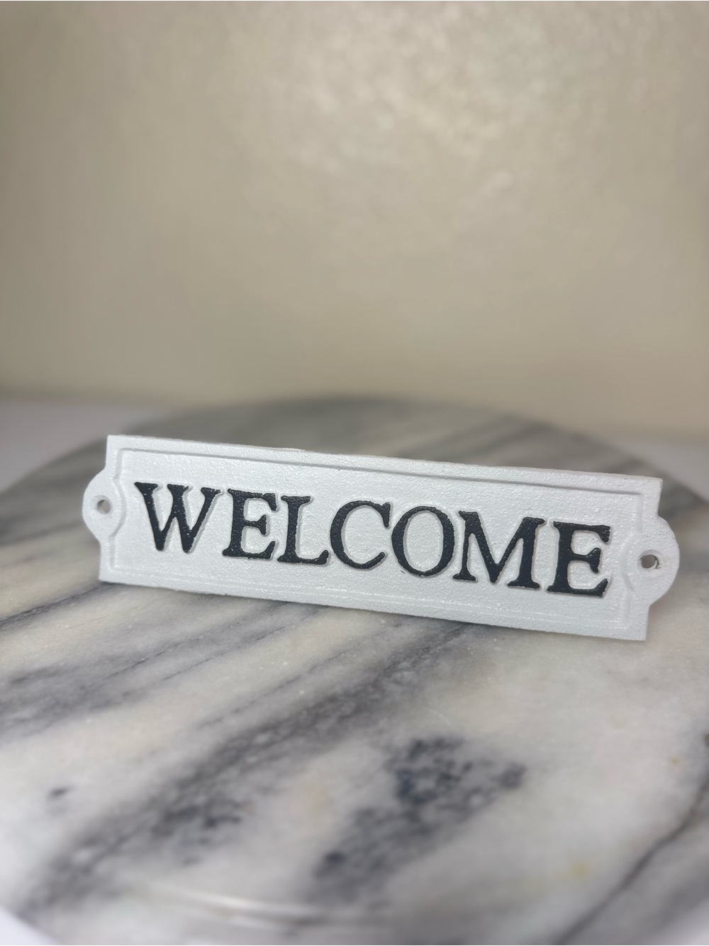 Welcome Metal Plaque Sign - White with Black Lettering - Home Accents